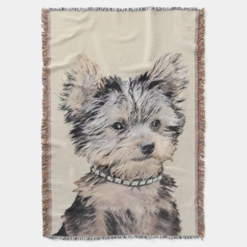 Yorkshire Terrier Puppy Painting Original Dog Art Throw Blanket