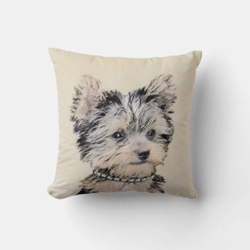 Yorkshire Terrier Puppy Painting Original Dog Art Throw Pillow