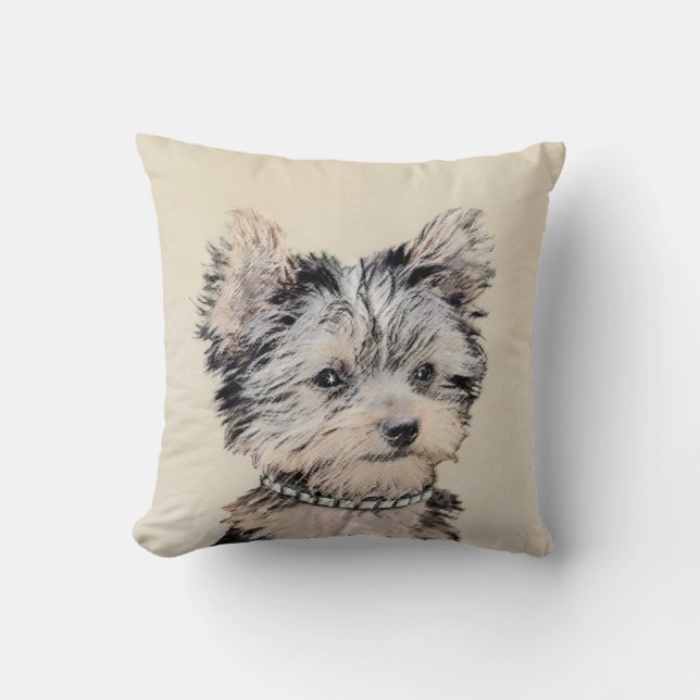 Yorkshire Terrier Puppy Painting Original Dog Art Throw Pillow (Front)