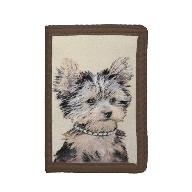 Yorkshire Terrier Puppy Painting Original Dog Art Trifold Wallet (Front Vertical)