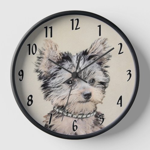 Yorkshire Terrier Puppy Painting Original Dog Art Wall Clock