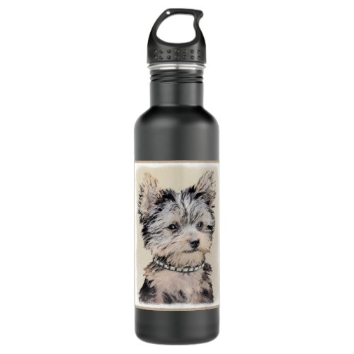 Yorkshire Terrier Puppy Painting Original Dog Art Water Bottle