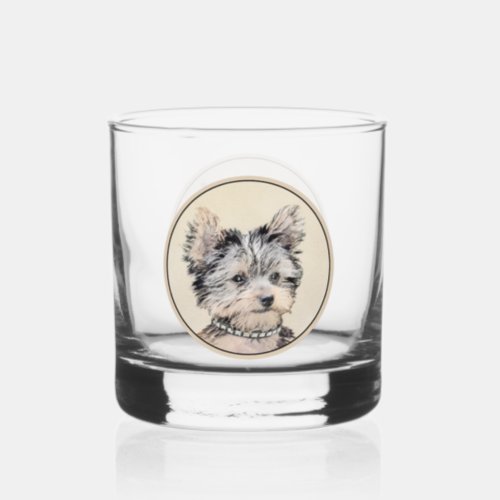Yorkshire Terrier Puppy Painting Original Dog Art Whiskey Glass