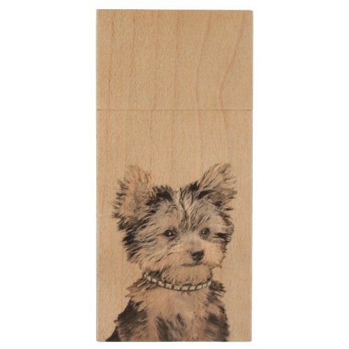 Yorkshire Terrier Puppy Painting Original Dog Art Wood Flash Drive