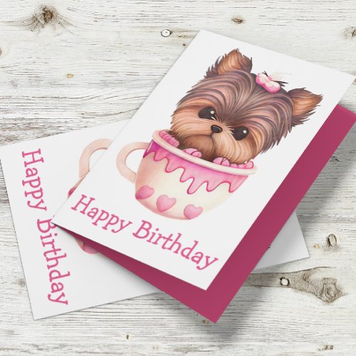 Yorkshire Terrier Puppy  Pink Cute Yorkie Birthday Card