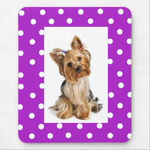 Yorkshire Terrier Puppy Purple Polka Dot Mousepad