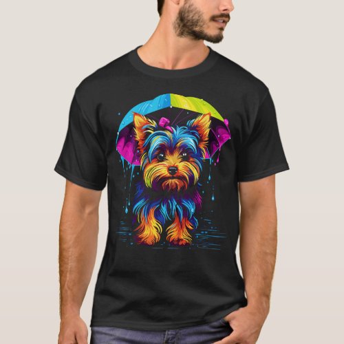 Yorkshire Terrier Rainy Day With Umbrella T_Shirt