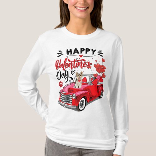 Yorkshire Terrier Red Truck Happy Valentines Day  T_Shirt