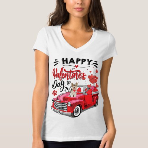 Yorkshire Terrier Red Truck Happy Valentines Day  T_Shirt