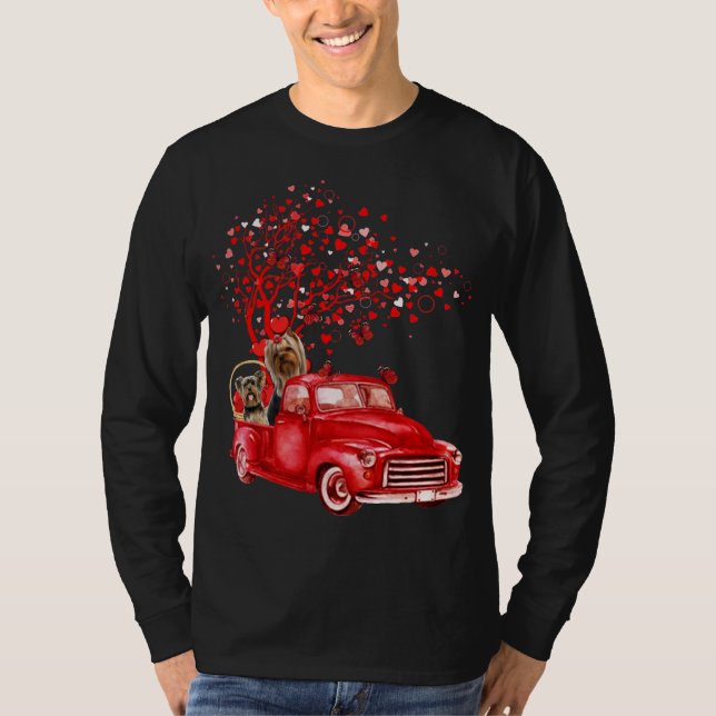 Yorkshire Terrier Riding Truck Valentine Butterfly T-Shirt (Front)