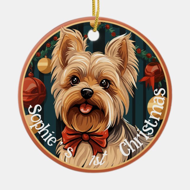 Yorkshire Terrier’s First Christmas Ceramic Ornament (Front)