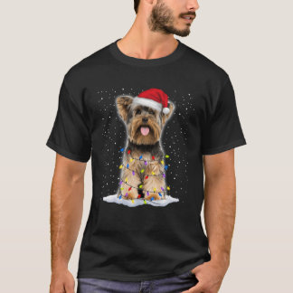 Yorkshire terrier Santa Christmas Tree Lights Xmas T-Shirt