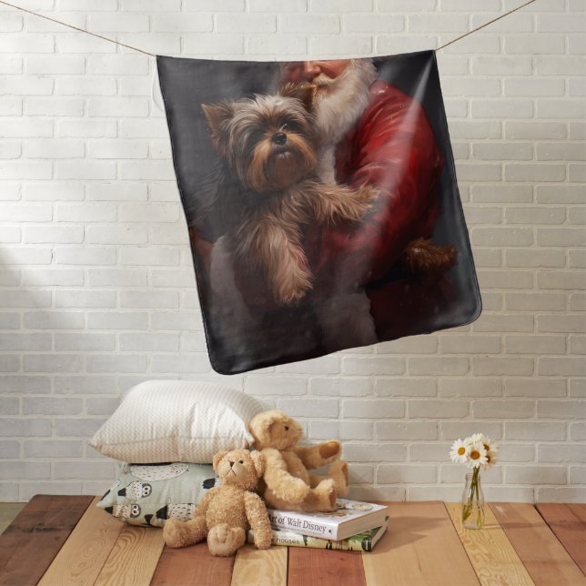 Yorkshire Terrier Santa Claus Festive Christmas Baby Blanket (In Situ)