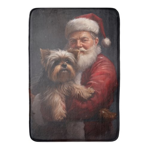 Yorkshire Terrier Santa Claus Festive Christmas Bath Mat