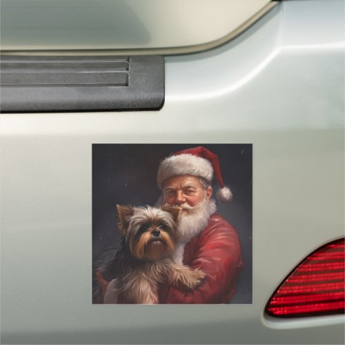Yorkshire Terrier Santa Claus Festive Christmas Car Magnet