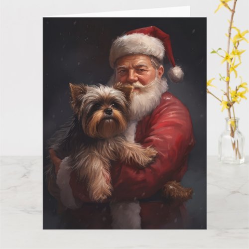 Yorkshire Terrier Santa Claus Festive Christmas Card