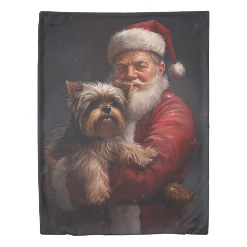 Yorkshire Terrier Santa Claus Festive Christmas Duvet Cover