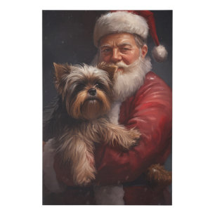Yorkshire Terrier Santa Claus Festive Christmas Faux Canvas Print