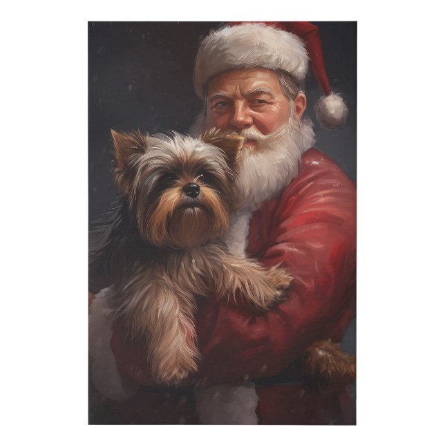 Yorkshire Terrier Santa Claus Festive Christmas Faux Canvas Print (Front)