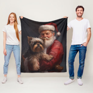 Yorkshire Terrier Santa Claus Festive Christmas Fleece Blanket