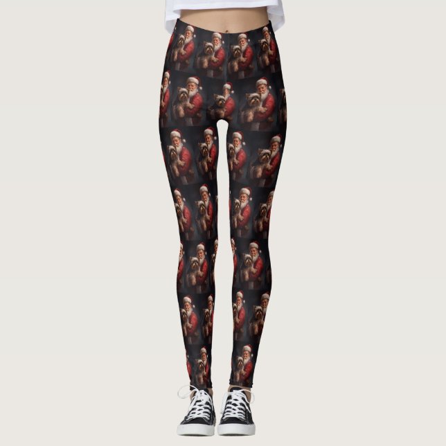 Yorkshire Terrier Santa Claus Festive Christmas Leggings (Front)