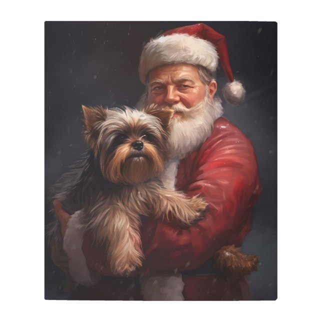 Yorkshire Terrier Santa Claus Festive Christmas Metal Print (Front)