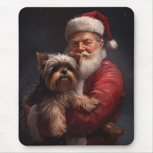 Yorkshire Terrier Santa Claus Festive Christmas Mouse Pad