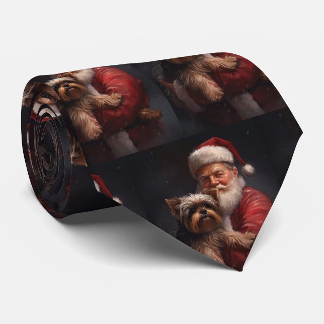 Yorkshire Terrier Santa Claus Festive Christmas Neck Tie (Rolled)
