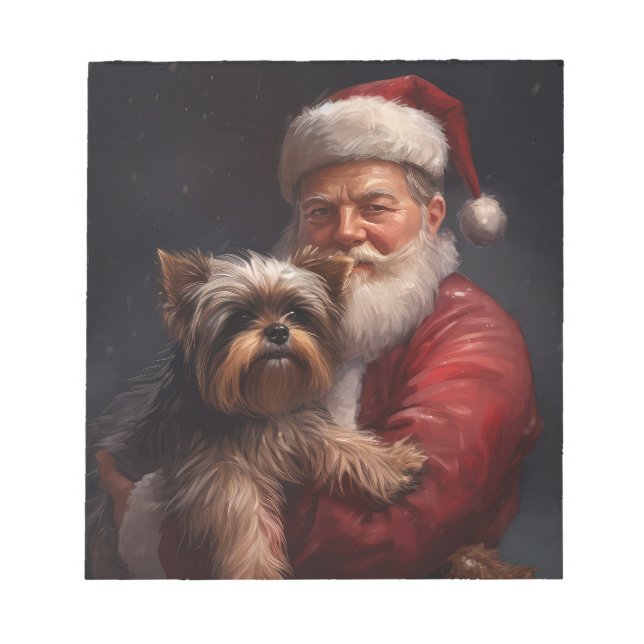 Yorkshire Terrier Santa Claus Festive Christmas Notepad (Front)