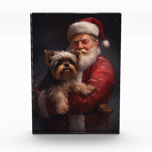Yorkshire Terrier Santa Claus Festive Christmas Photo Block