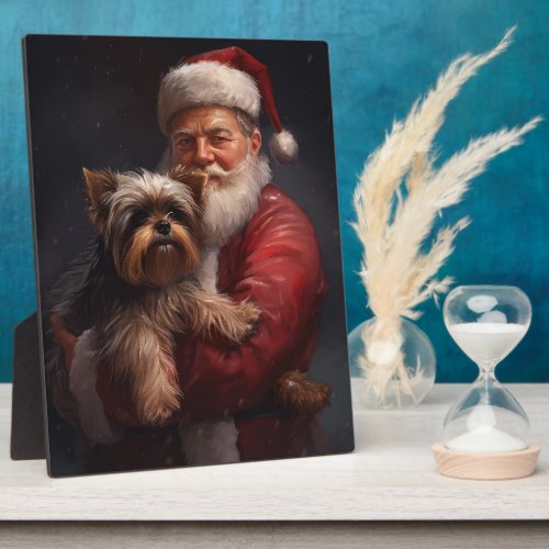 Yorkshire Terrier Santa Claus Festive Christmas Plaque