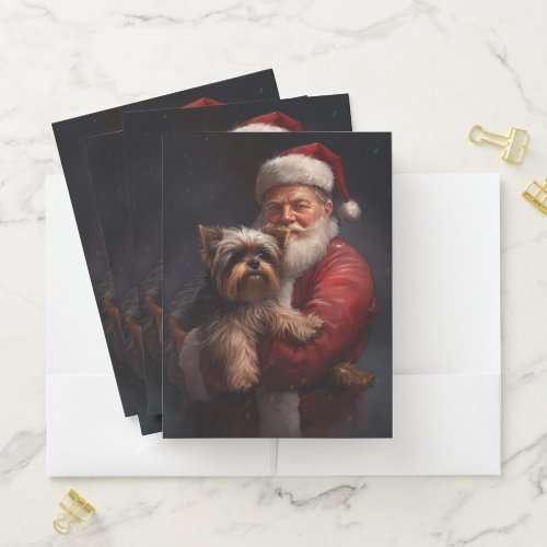 Yorkshire Terrier Santa Claus Festive Christmas Pocket Folder
