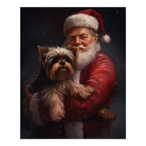 Yorkshire Terrier Santa Claus Festive Christmas Poster