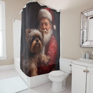 Yorkshire Terrier Santa Claus Festive Christmas Shower Curtain