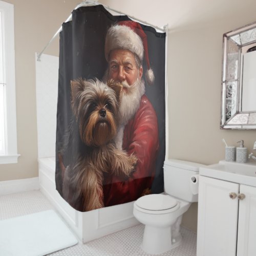 Yorkshire Terrier Santa Claus Festive Christmas Shower Curtain