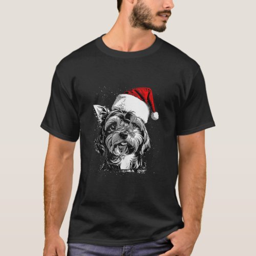 Yorkshire Terrier Santa Claus Hat Merry Christmas  T_Shirt