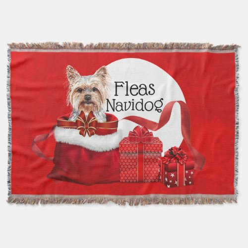 Yorkshire terrier Santa gifts fleas navidog funny Throw Blanket