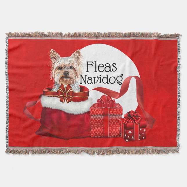 Yorkshire terrier Santa gifts fleas navidog funny Throw Blanket (Front)