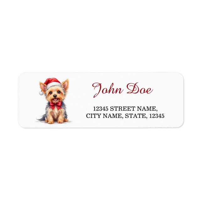 Yorkshire Terrier Santa Hat Christmas Return Label (Front)