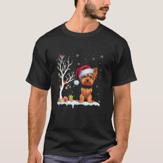 Yorkshire Terrier Santa Hat Festive Tree Light Xma T-Shirt
