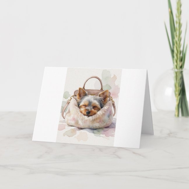 Yorkshire Terrier Sleeping In The Handbag Nest Gre Card