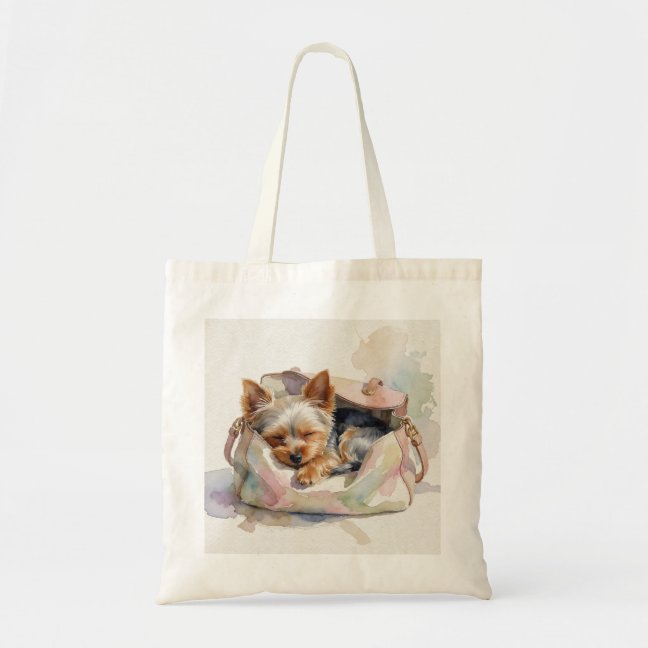Yorkshire Terrier Sleeping In The Handbag Nest Tot