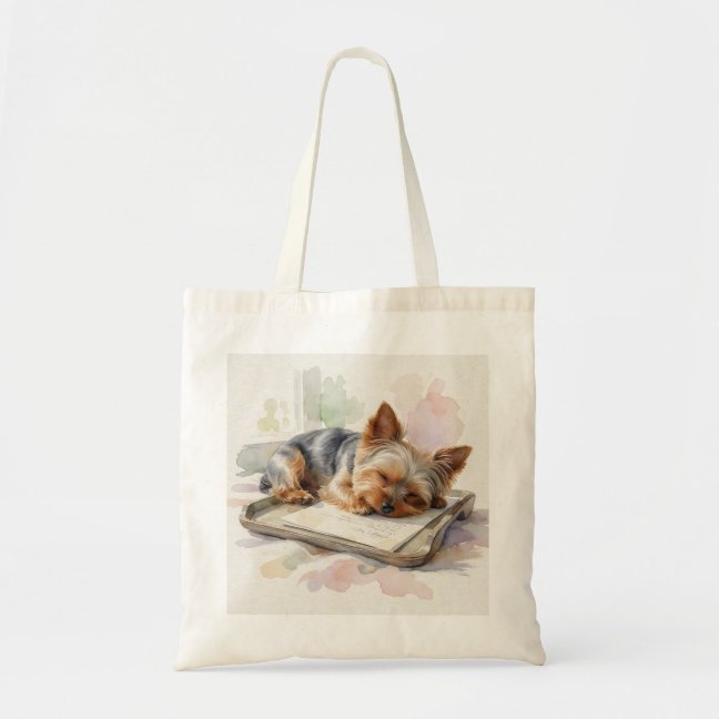 Yorkshire Terrier Sleeping On The Letter Tray Tote Bag