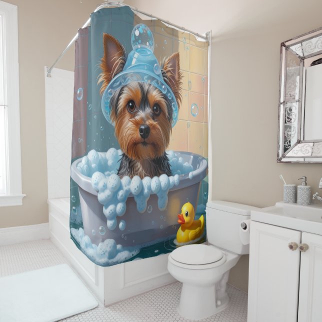 Yorkshire Terrier Sloppy Sleepy Cute Funny Shower Curtain (In Situ)