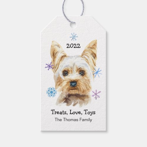 Yorkshire Terrier Snowflakes Christmas Watercolor Gift Tags