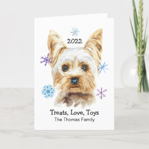 Yorkshire Terrier Snowflakes Christmas Watercolor Holiday Card