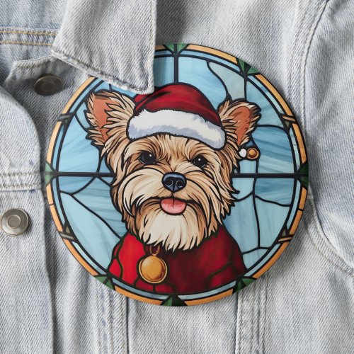 Yorkshire Terrier Stained Glass Christmas Button