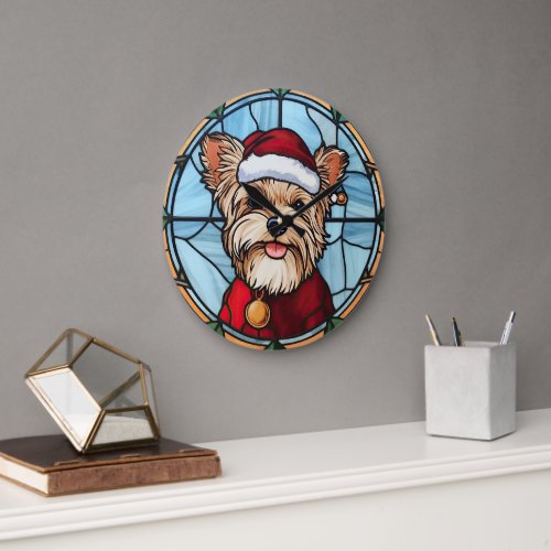 Yorkshire Terrier Stained Glass Christmas Large Clock