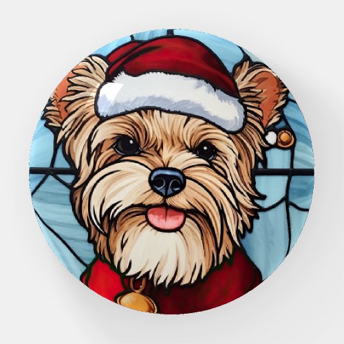 Yorkshire Terrier Stained Glass Christmas Paperweight