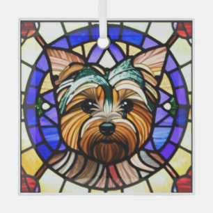 Yorkshire Terrier "Stained Glass"  Glass Ornament